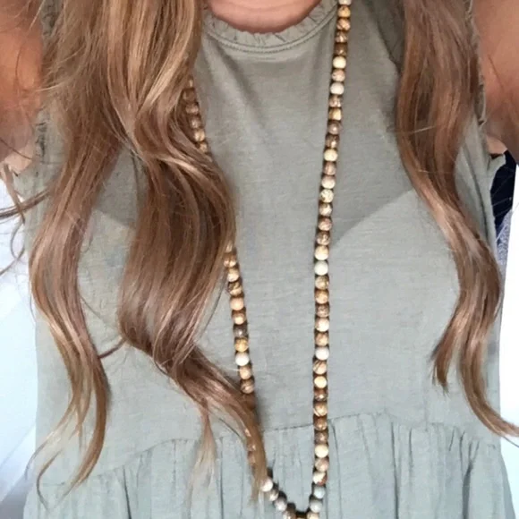 Long beaded brown tassel necklace - Picture 2 of 5